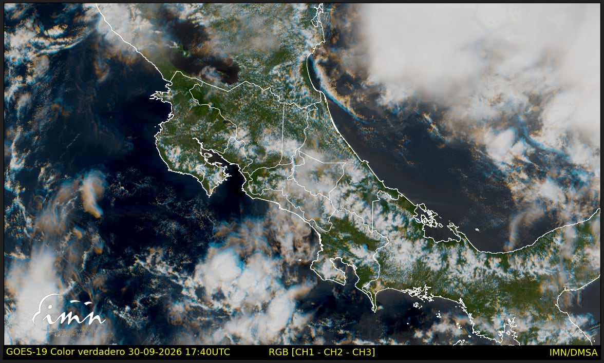Imagen satelital muestra la nubosidad sobre Costa Rica y sus alrededores durante la mañana de este miércoles 30 de setiembre.