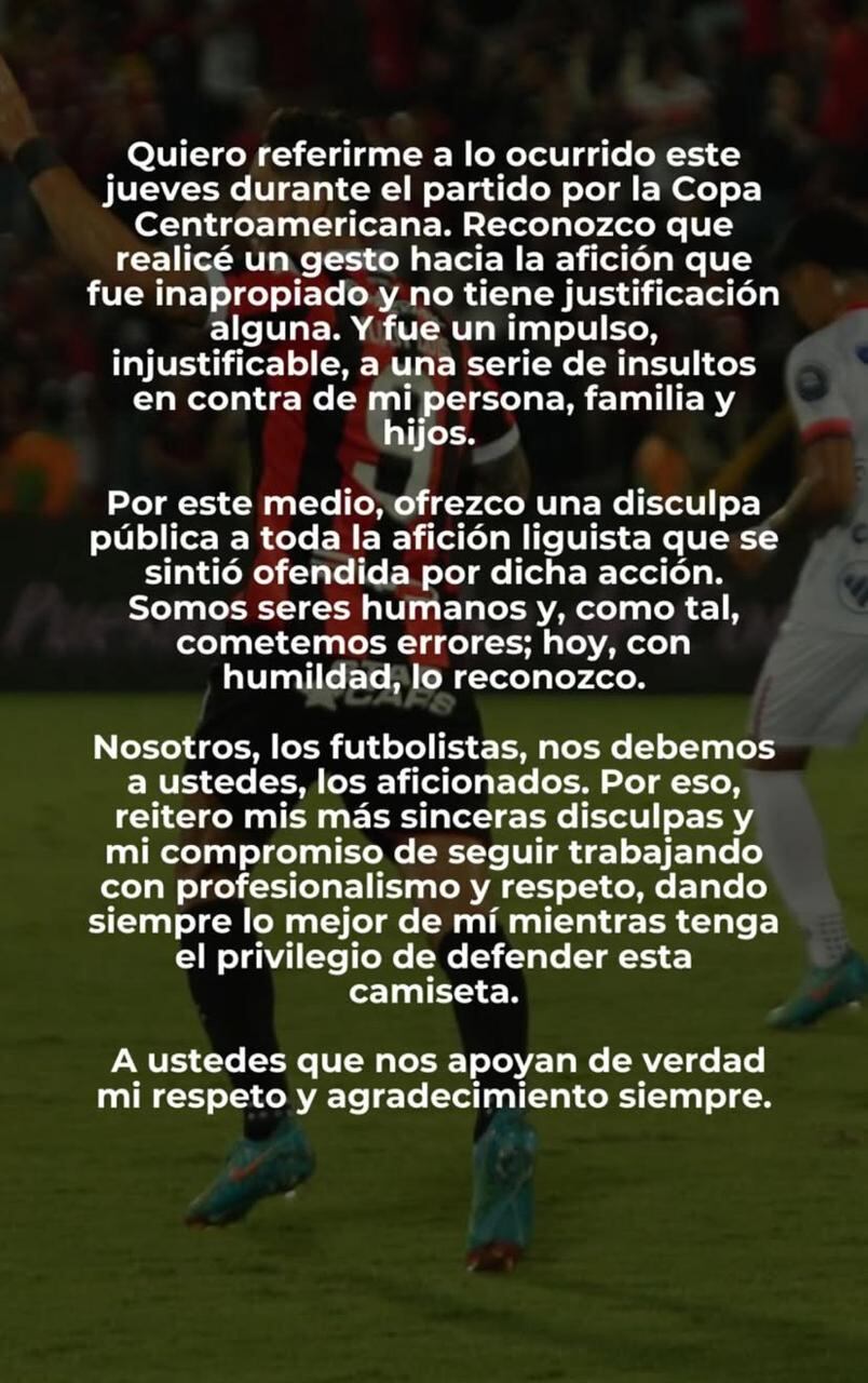 Jonathan Moya se disculpó con la afición de Alajuelense