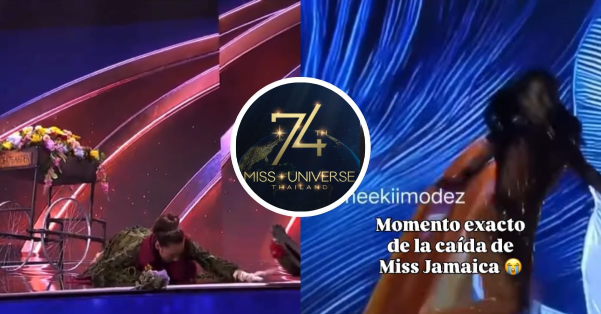Miss Universo Gran Bretaña cayó durante su traje nacional y Miss Universo Jamaica durante su traje de gala.