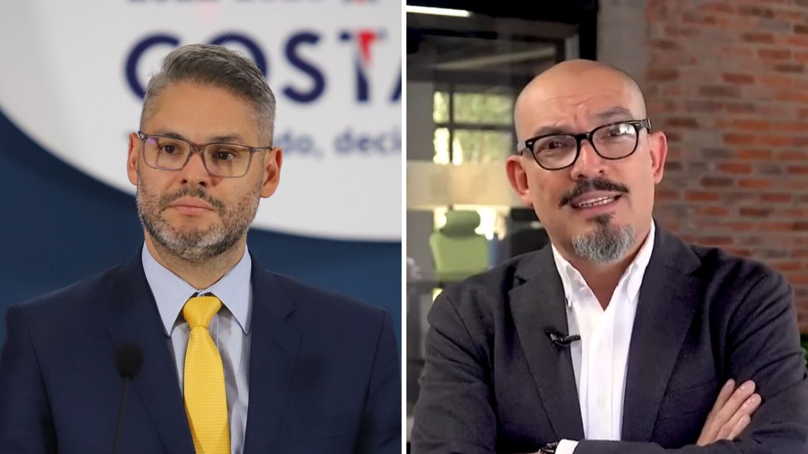 Desde el 27 de mayo del 2022, el entonces jefe de despacho del presidente Rodrigo Chaves, y actual ministro de Comunicación, Jorge Rodríguez Vives, le propuso al productor audiovisual Christian Bulgarelli (derecha) un contrato por servicios de comunicación y le dijo que la idea era utilizar dinero del BCIE. Fotos: Archivo/La Nación