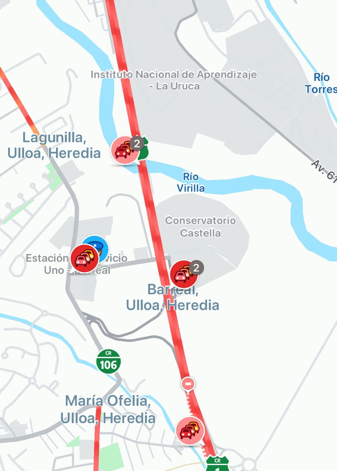 La presa se originó tras el hallazgo de un cuerpo en la General Cañas, y se extiende por varios kilómetros.