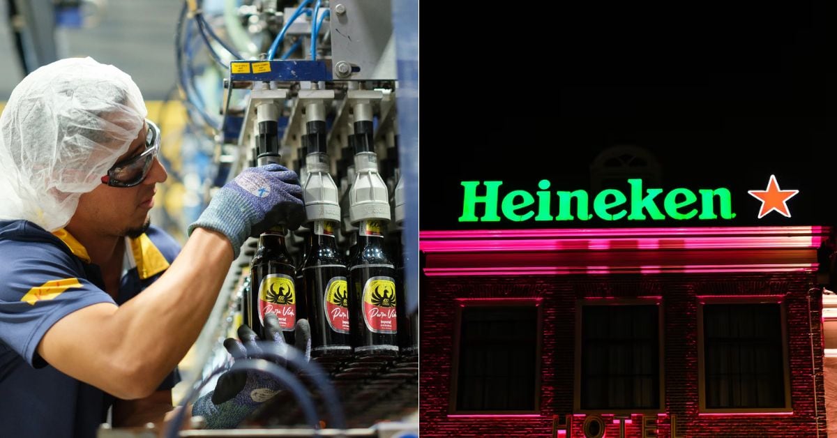En la imagen, un empacador de cerveza imperial en Fifco y un letrero de Heineken