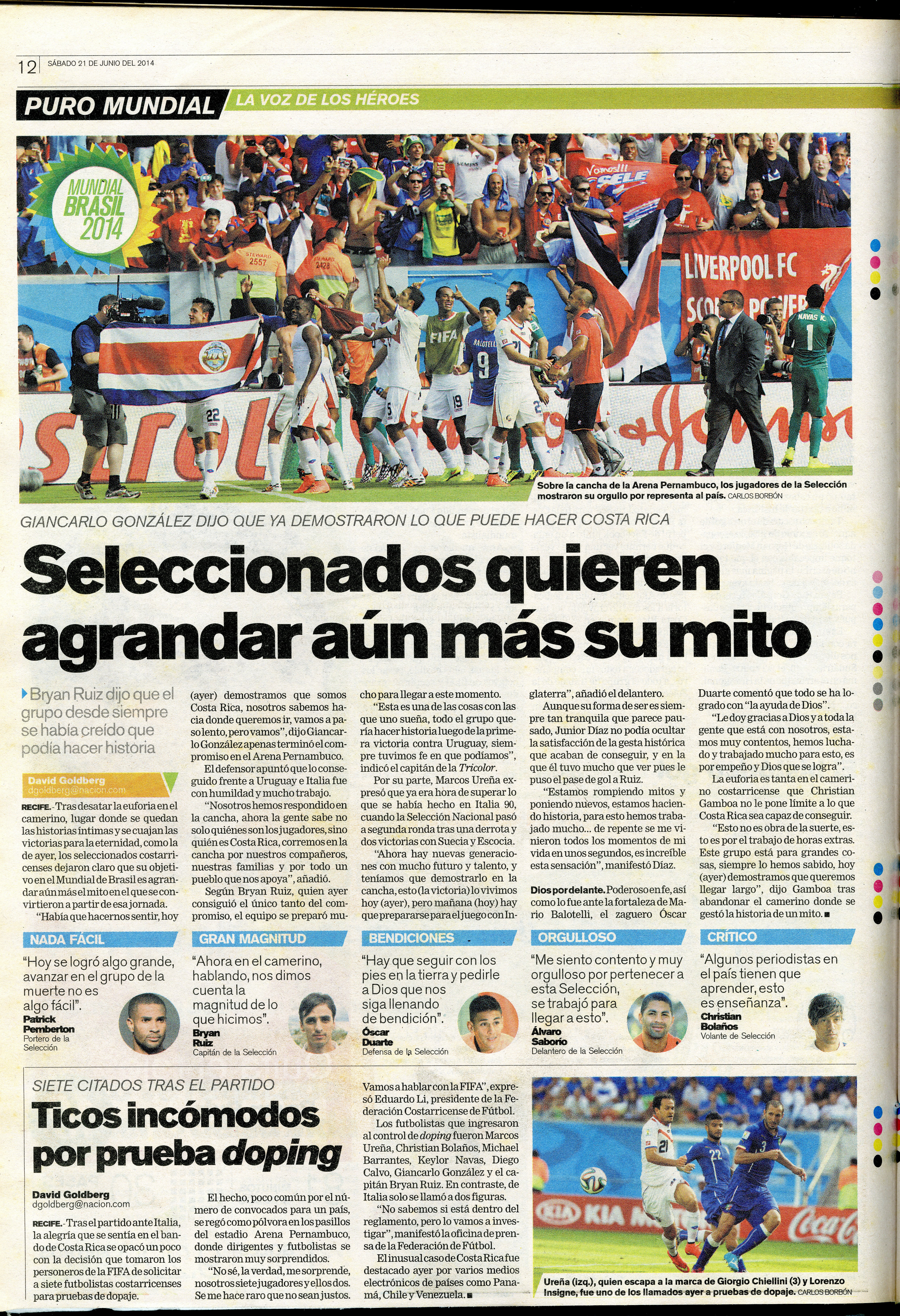 Partido Costa Rica vs. Italia en el Mundial de Brasil 2014. / Archivo LN