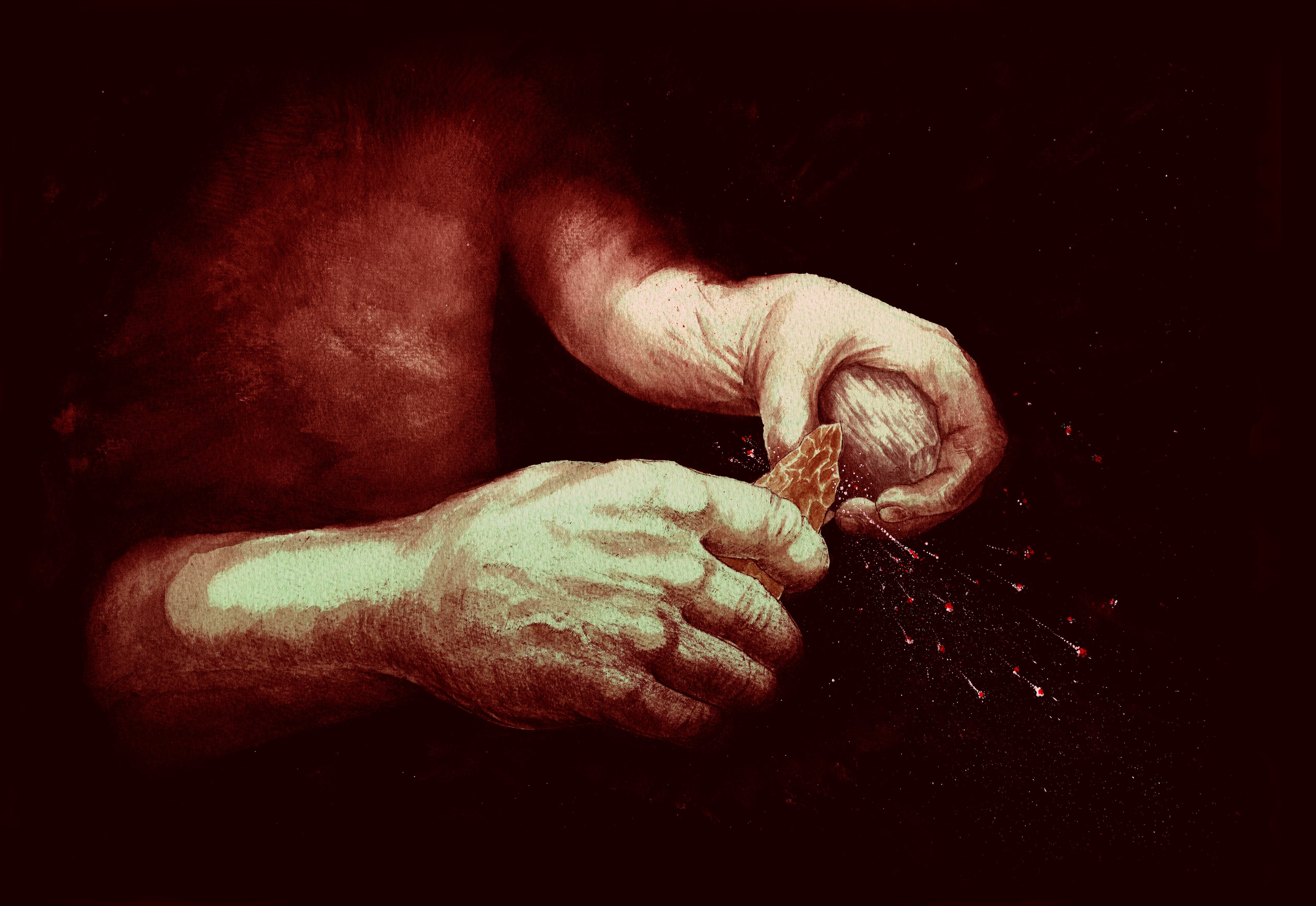 Impresión artística de chispas de pedernal y pirita.