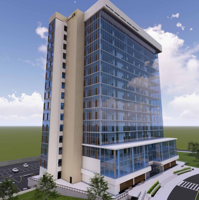 EXCLUSIVO DE LA NACION. Un estudio de prefactibilidad elaborado por el ICE en 2025 utilizaba este render. La torre descrita en el documento era de 16 niveles.