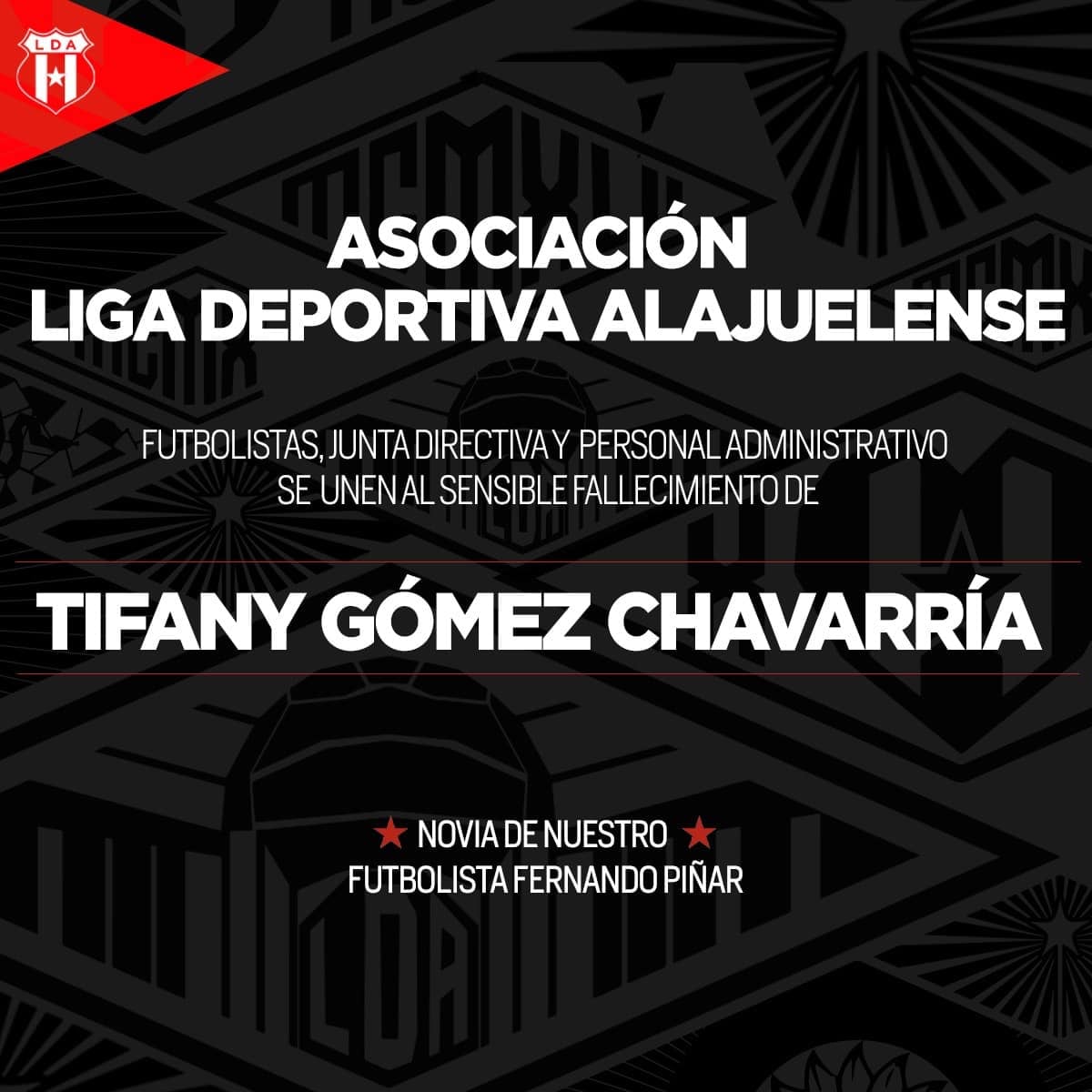 Alajuelense lamentó el fallecimiento de Tifany Gómez. Foto: Facebook