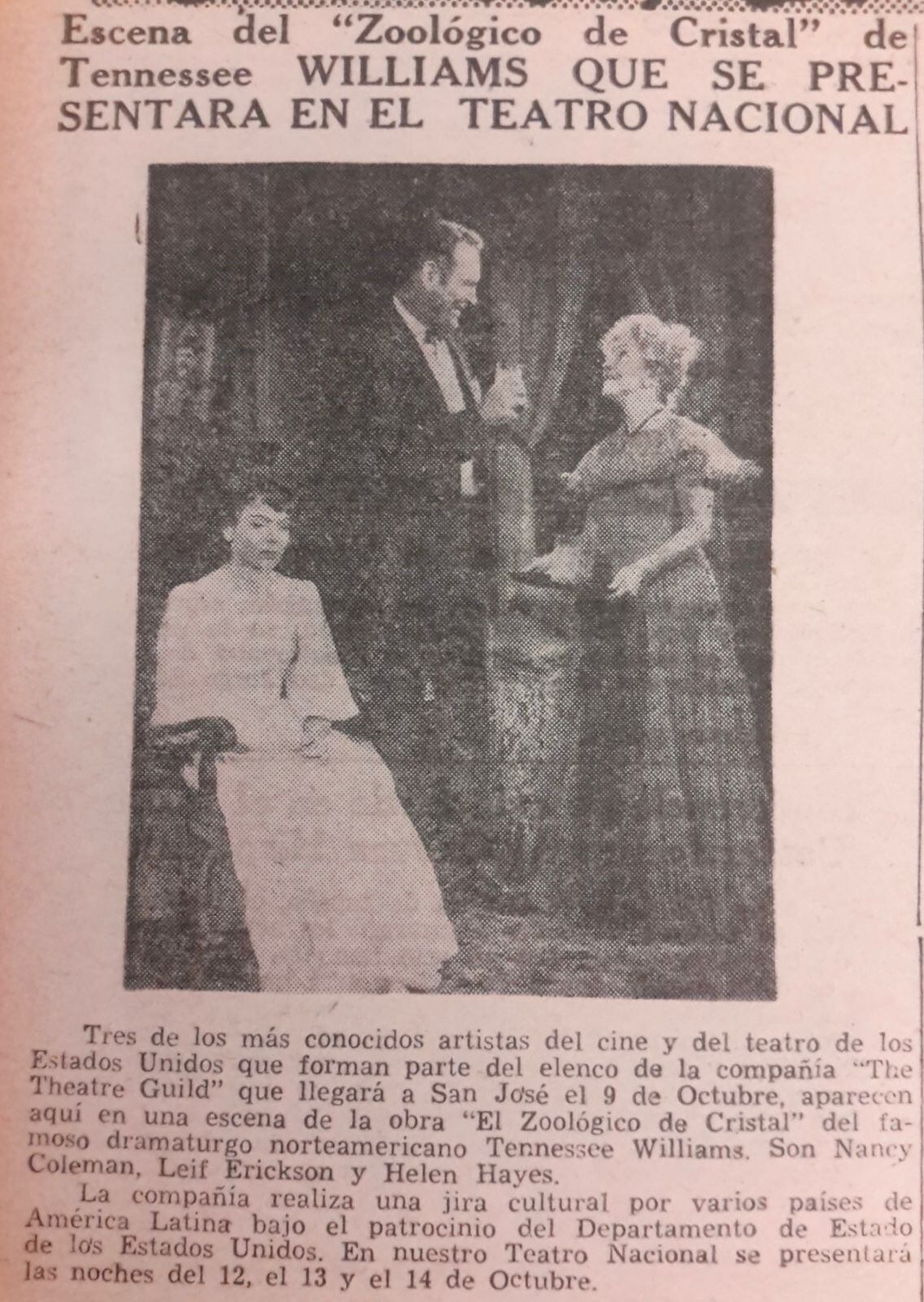 Visita de Helen Hayes y su grupo a Costa Rica