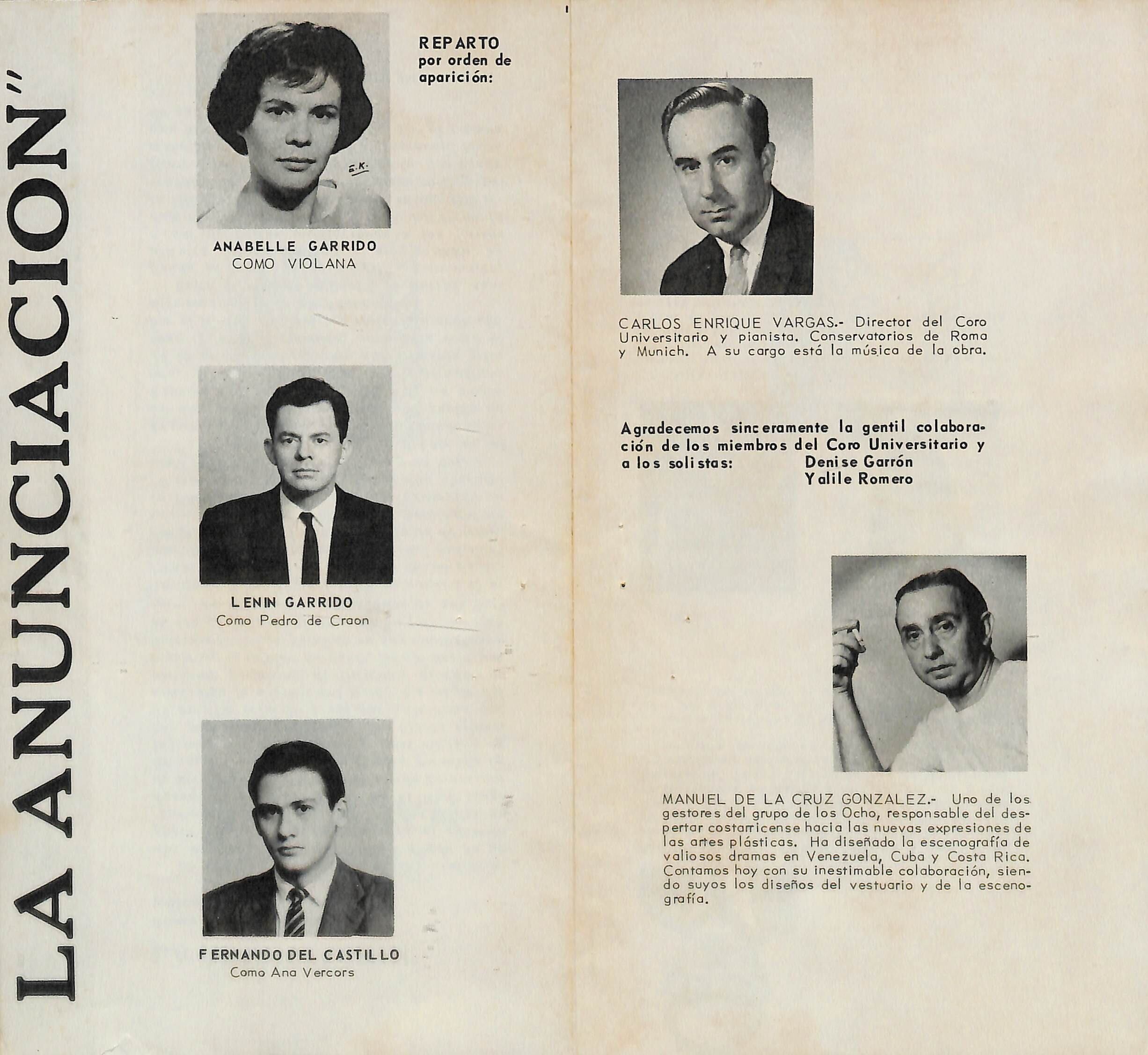 Programa de mano de 'La anunciación', montaje teatral de 1962.