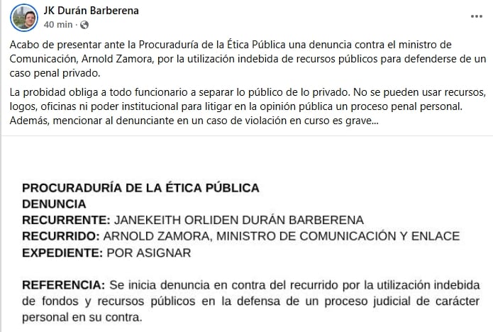 Captura de pantalla del perfil de Facebook del denunciante.