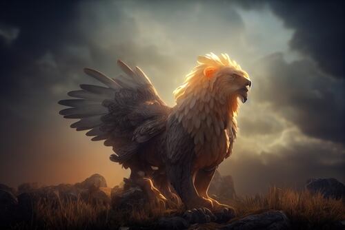 El grifo es un ser con la cabeza y las alas de un águila, y el cuerpo de un león.