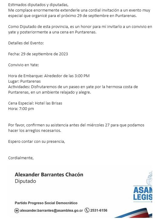 Alexánder Barrantes, diputado del PPSD, invita a fiesta porteña. Foto: Cortesía.