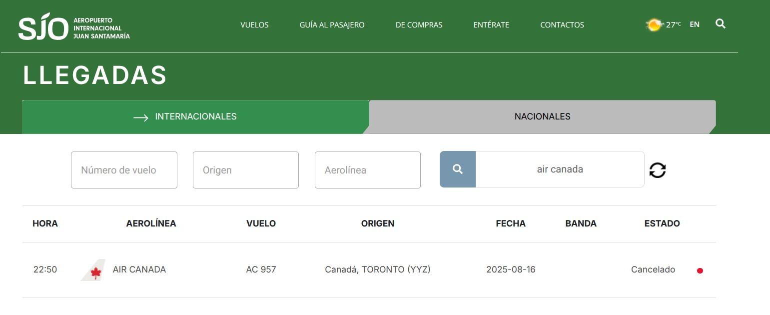 Vuelos cancelados de Air Canada.