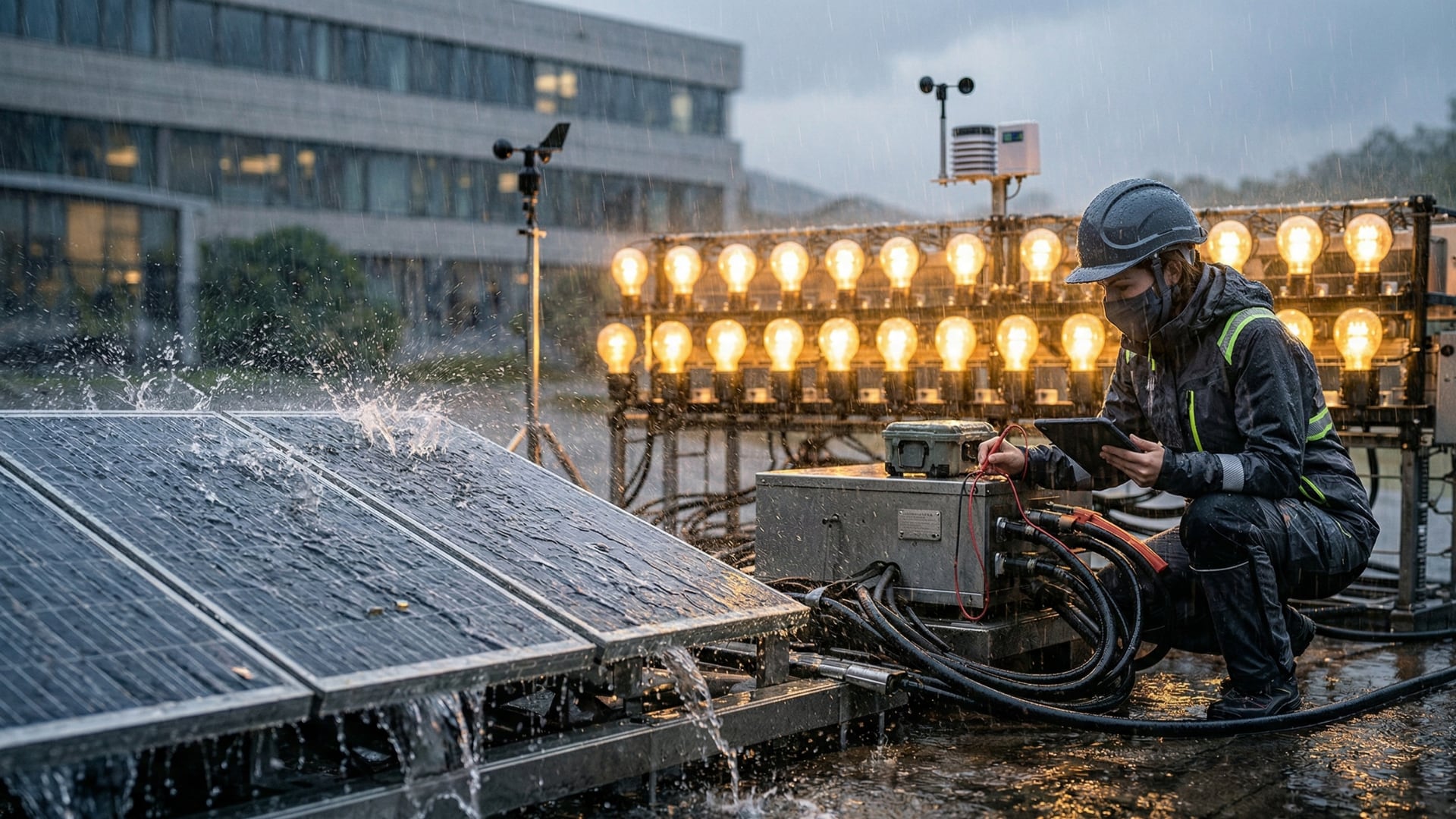 Un panel experimental de 0,3 m² transformó lluvia en energía y alimentó 50 luces LED en pruebas controladas en China.