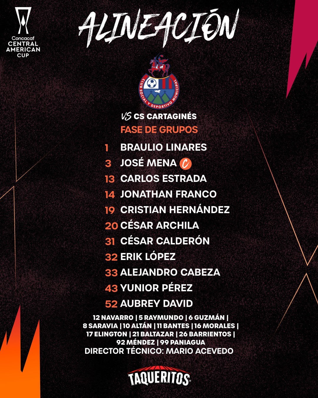 Esta es la alineación de Municipal para su partido contra Cartaginés, en la Copa Centroamericana de Concacaf.