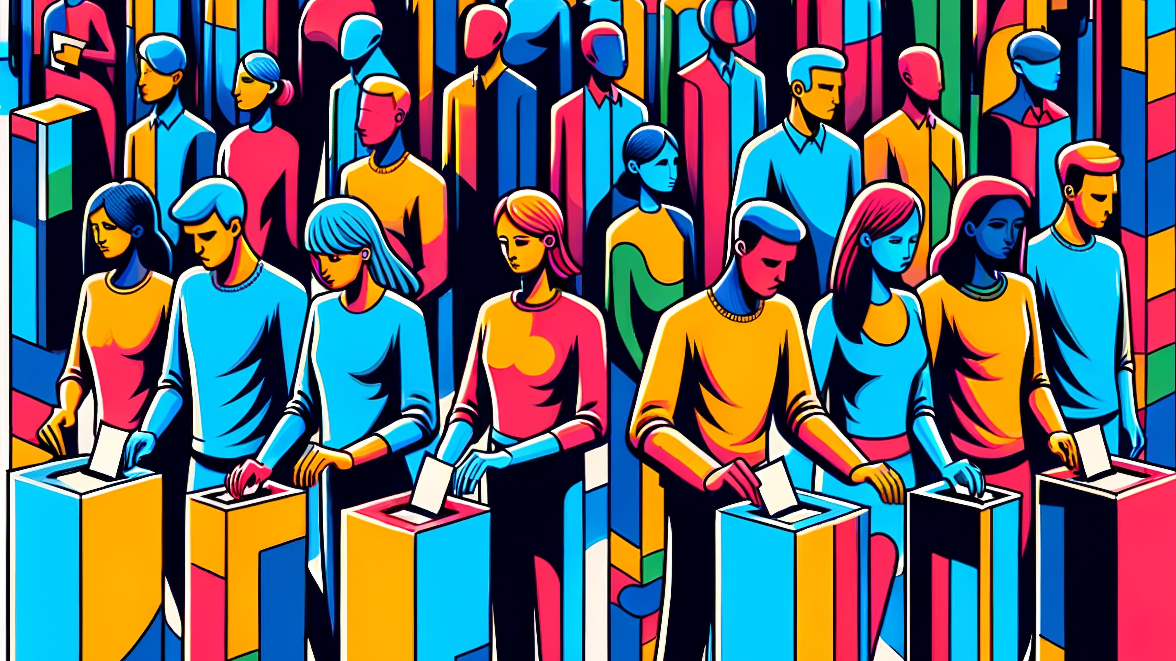 Multitud de jóvenes votando. Voto. Elecciones. Juventud a las urnas.