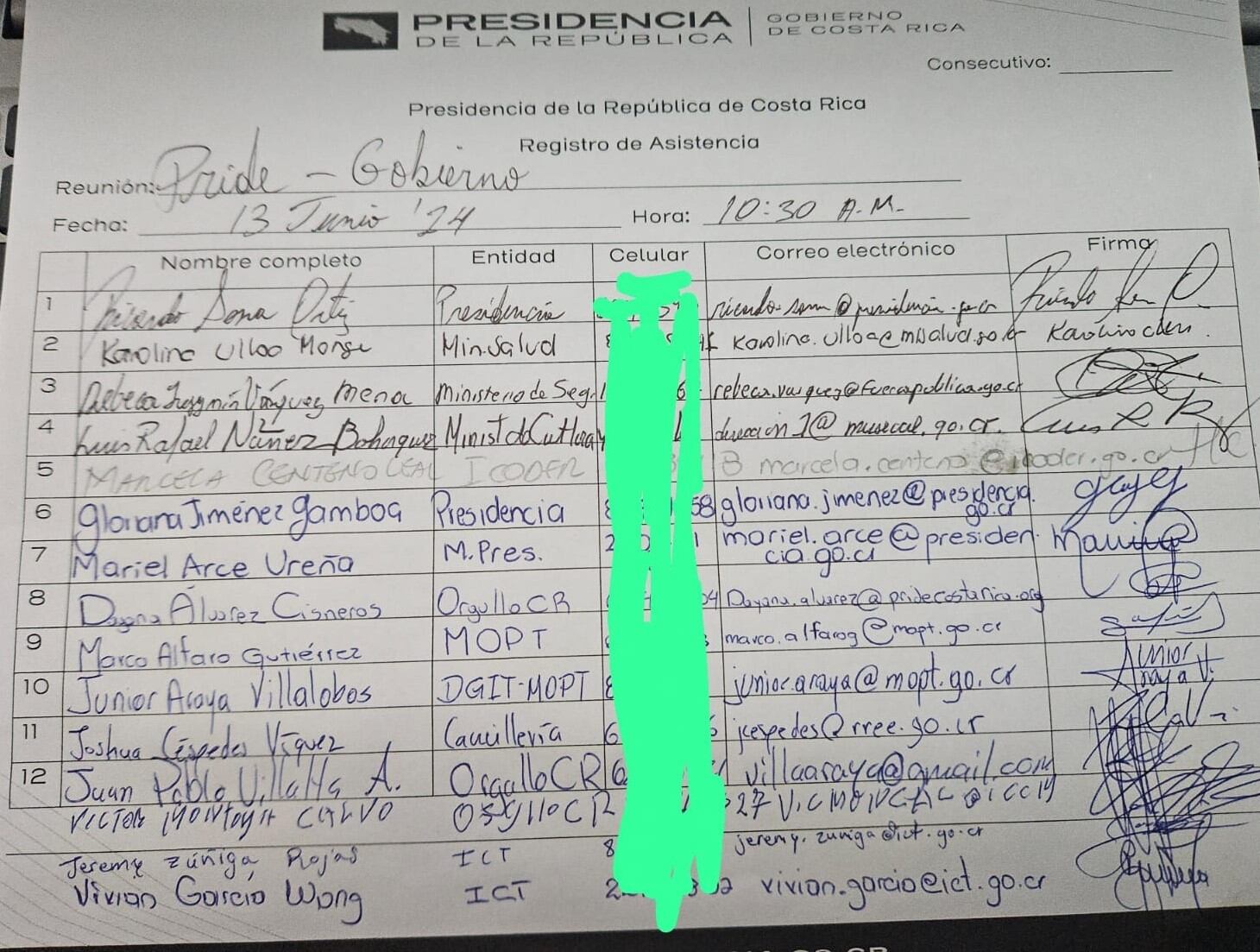 El 13 de junio se reunieron en Casa Presidencial representantes de la organización Orgullo CR y ocho instituciones del gobierno.
