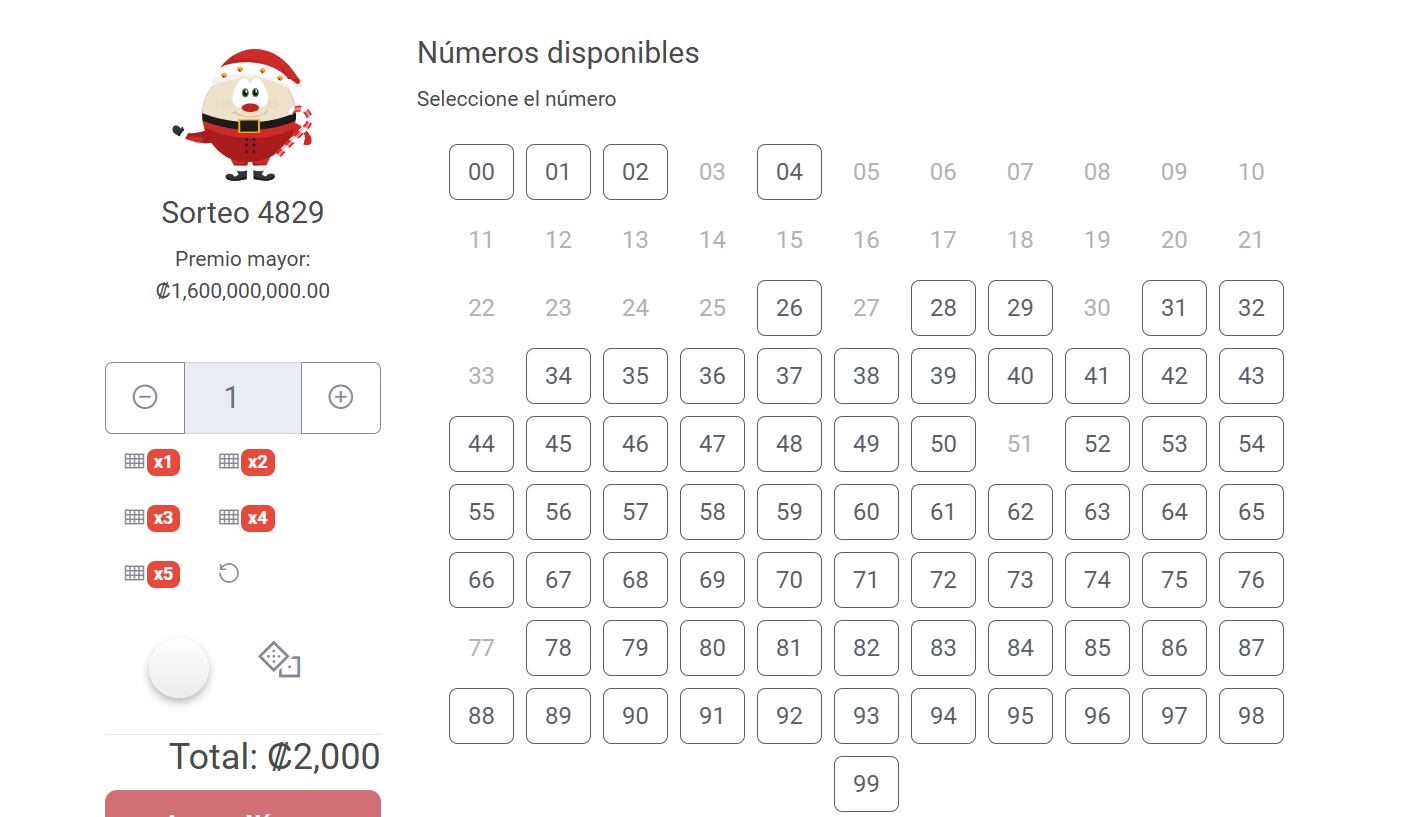 Números disponibles del gordo navideno
