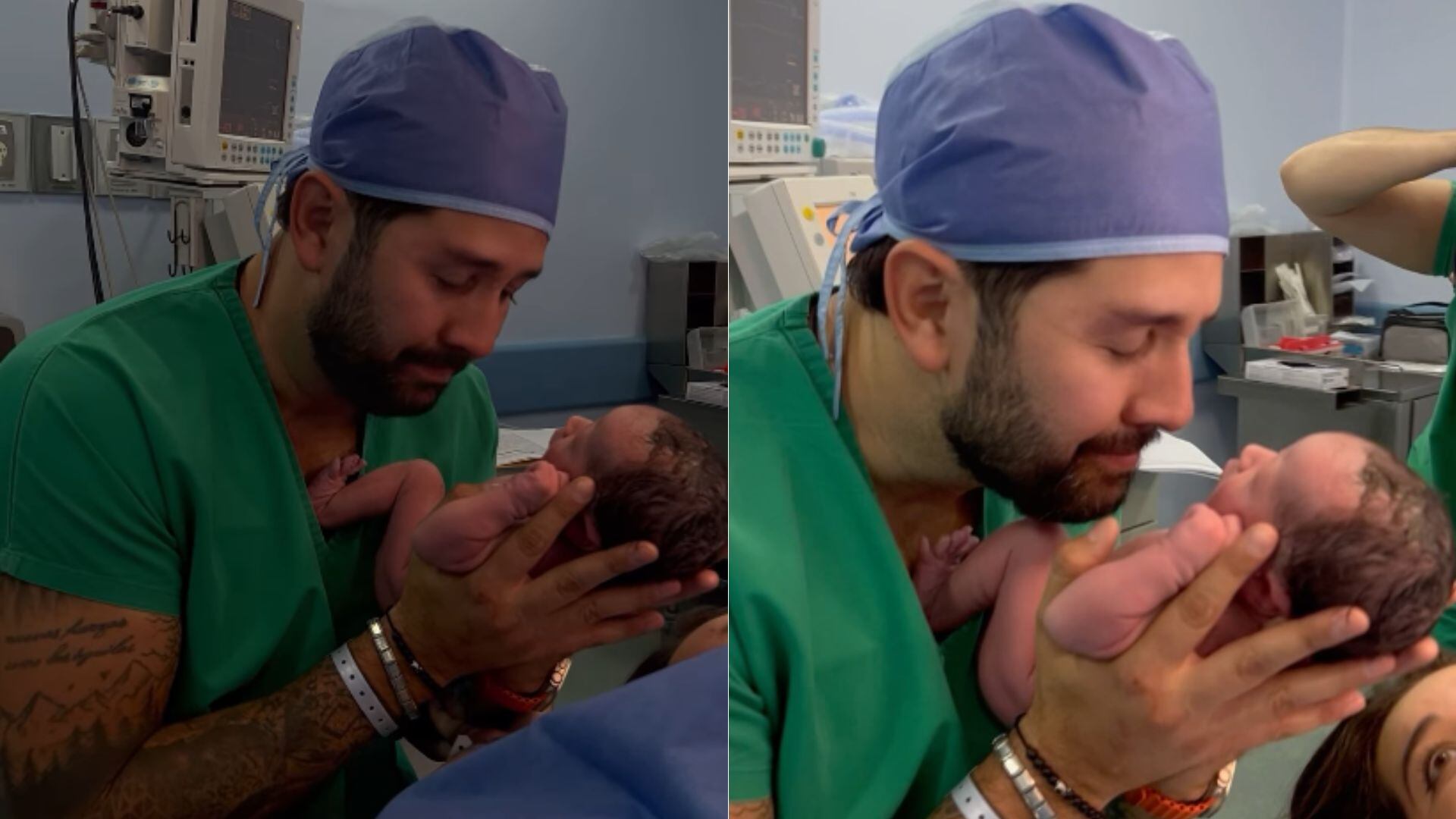 Imágenes de Omar Cascante con su hijo recién nacido, Santiago.