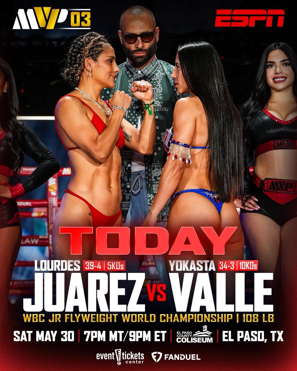 Yokasta Valle
Lourdes Juárez
Pelea título mundial 108 libras del CMB
El Paso, Texas, Estados Unidos
30 de mayo del 2026
Facebook MVP
