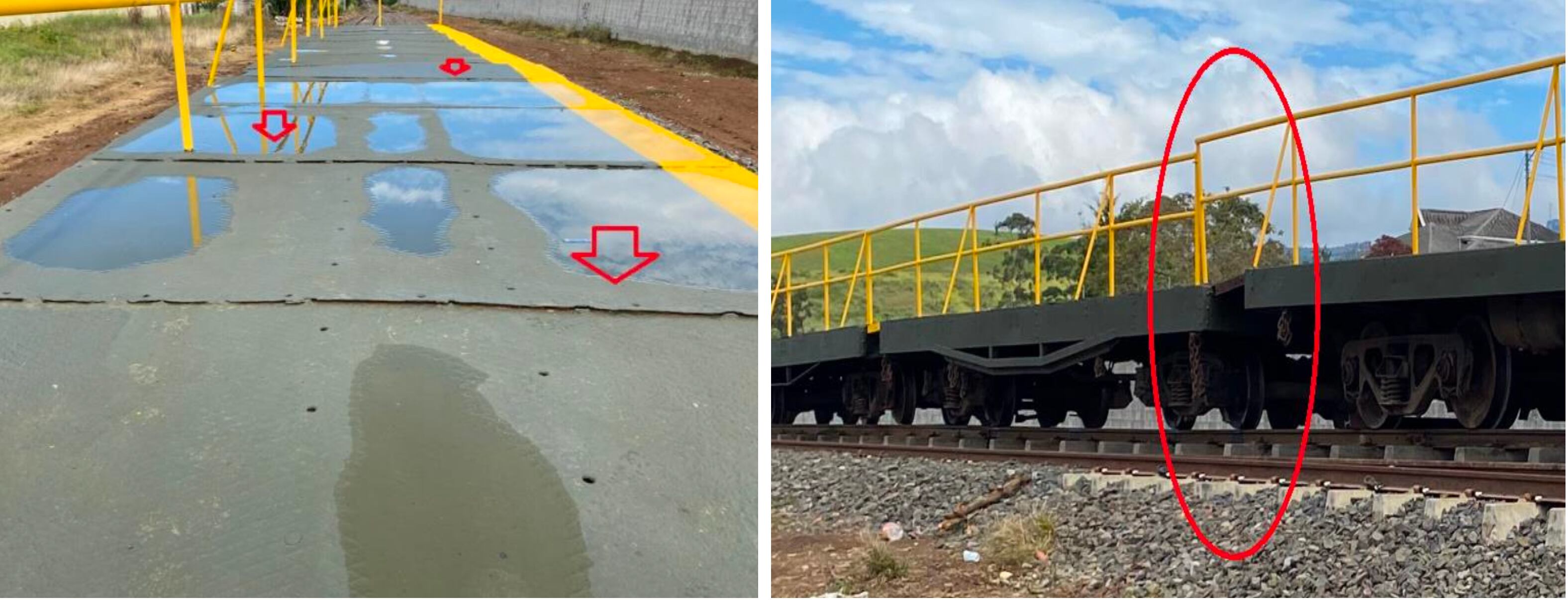 Sin techo, señalización o lugar para depositar residuos, el andén consiste en estructuras rígidas como el piso y las varandas sobre vagones. Esto, indica Salud, explica los desniveles en la superficie por donde suben y bajan los pasajeros del ferrocarril.  Fotografía: Ministerio de Salud.