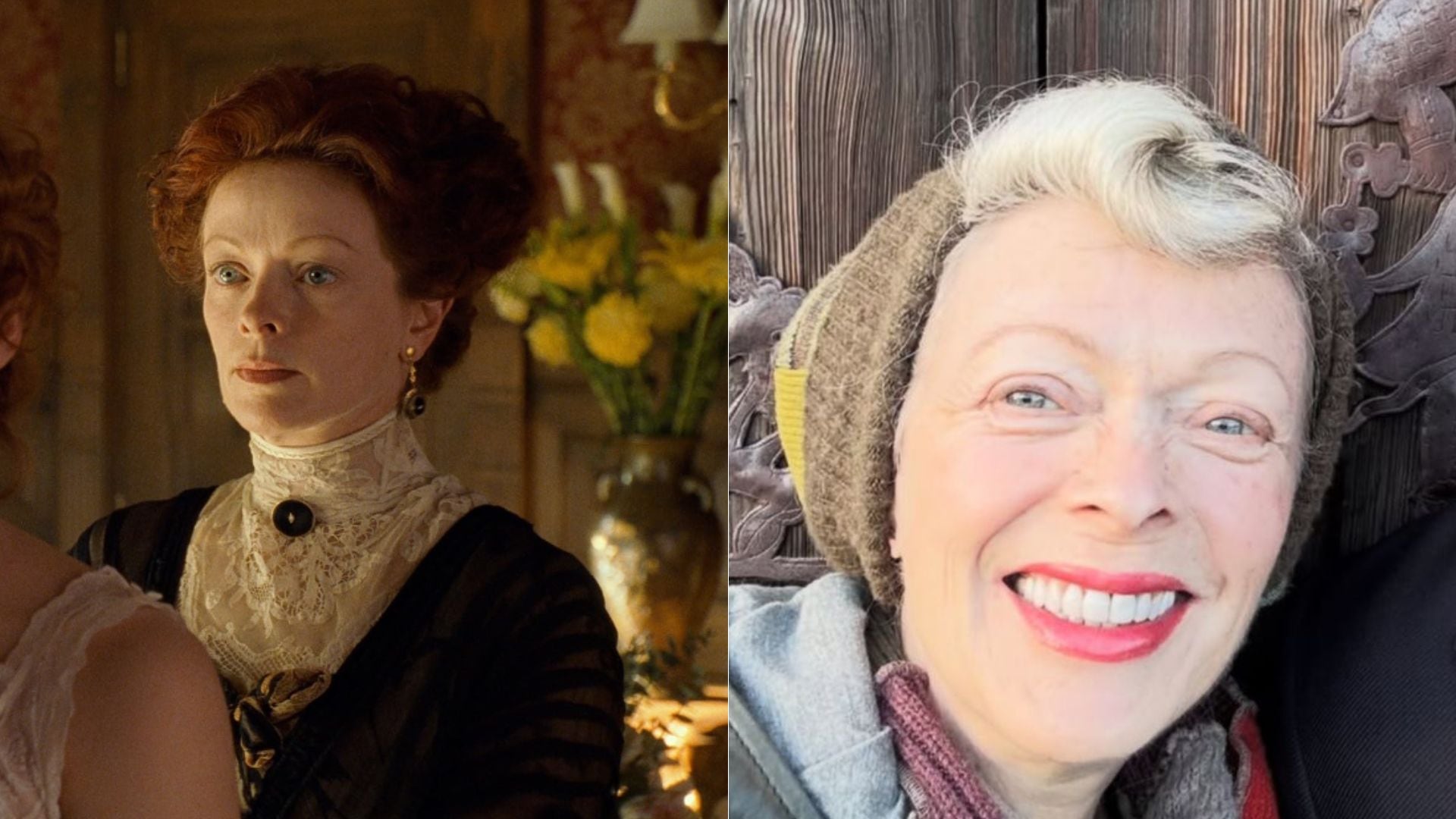 Imagen comparativa de Frances Fisher en 'Titanic' y cómo luce en la actualidad.