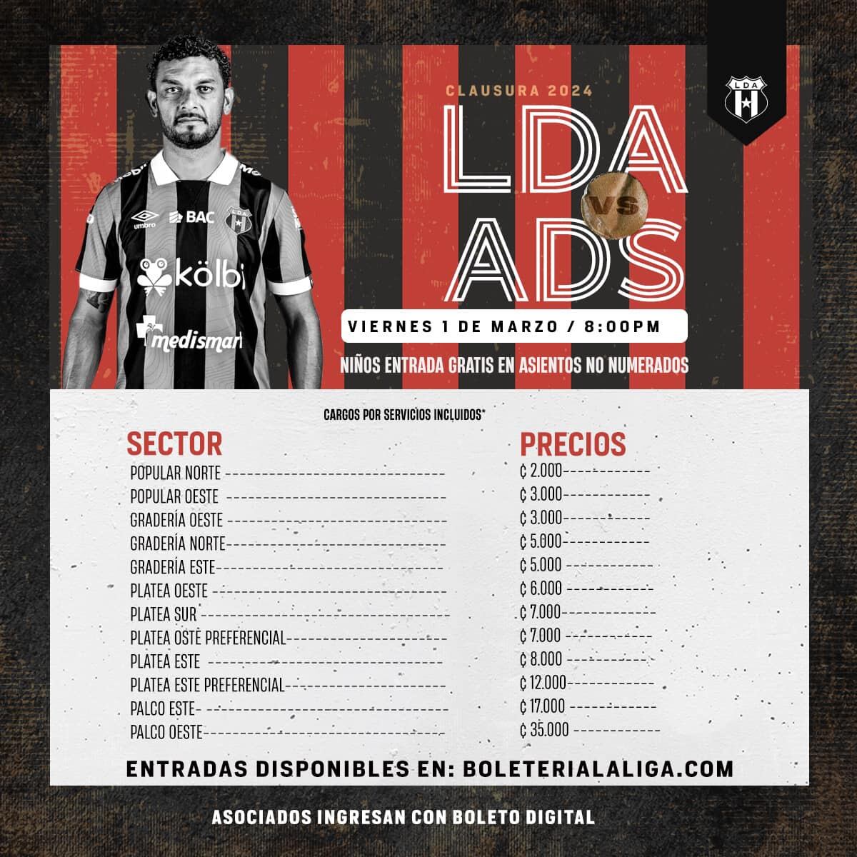 Este es el precio de las entradas para el partido entre Liga Deportiva Alajuelense y Santos.