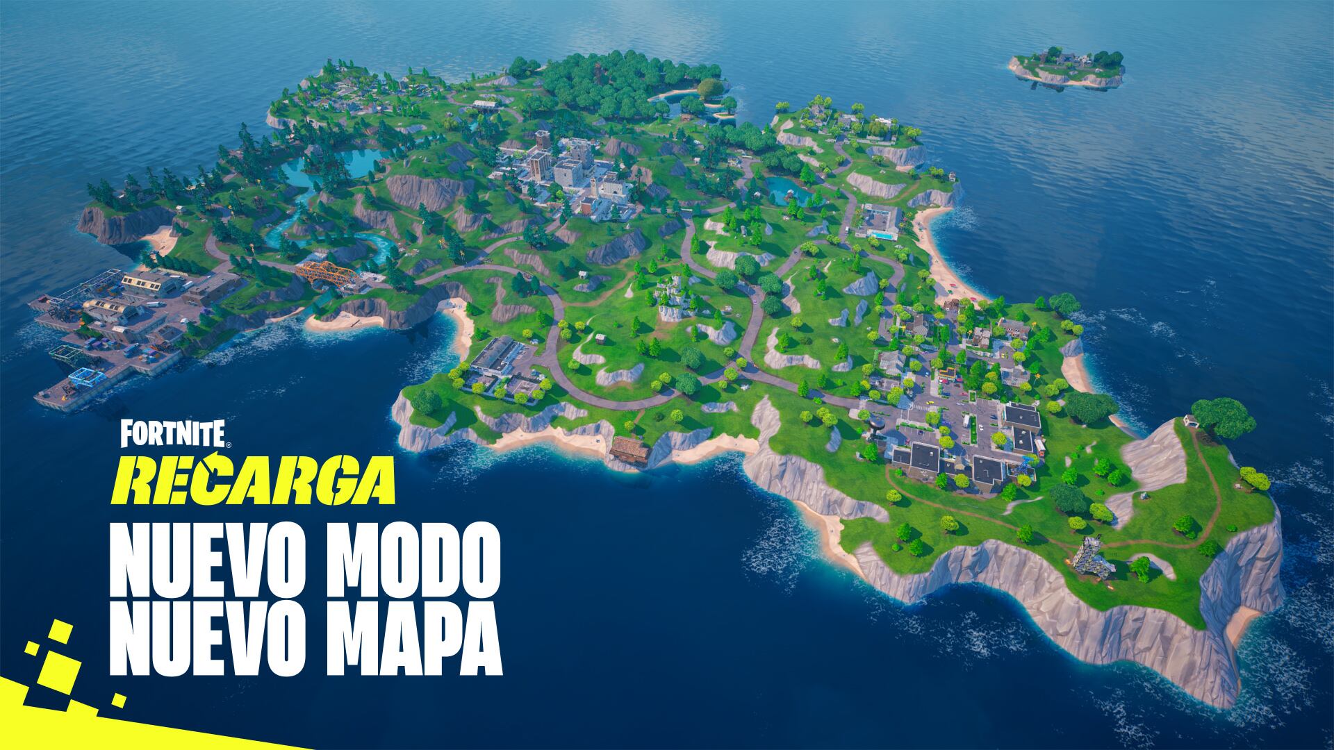 Fortnite: Recarga viene con un nuevo mapa que incluye algunas de las ubicaciones preferidas de los más fiebres del juego. Foto: Fortnite.