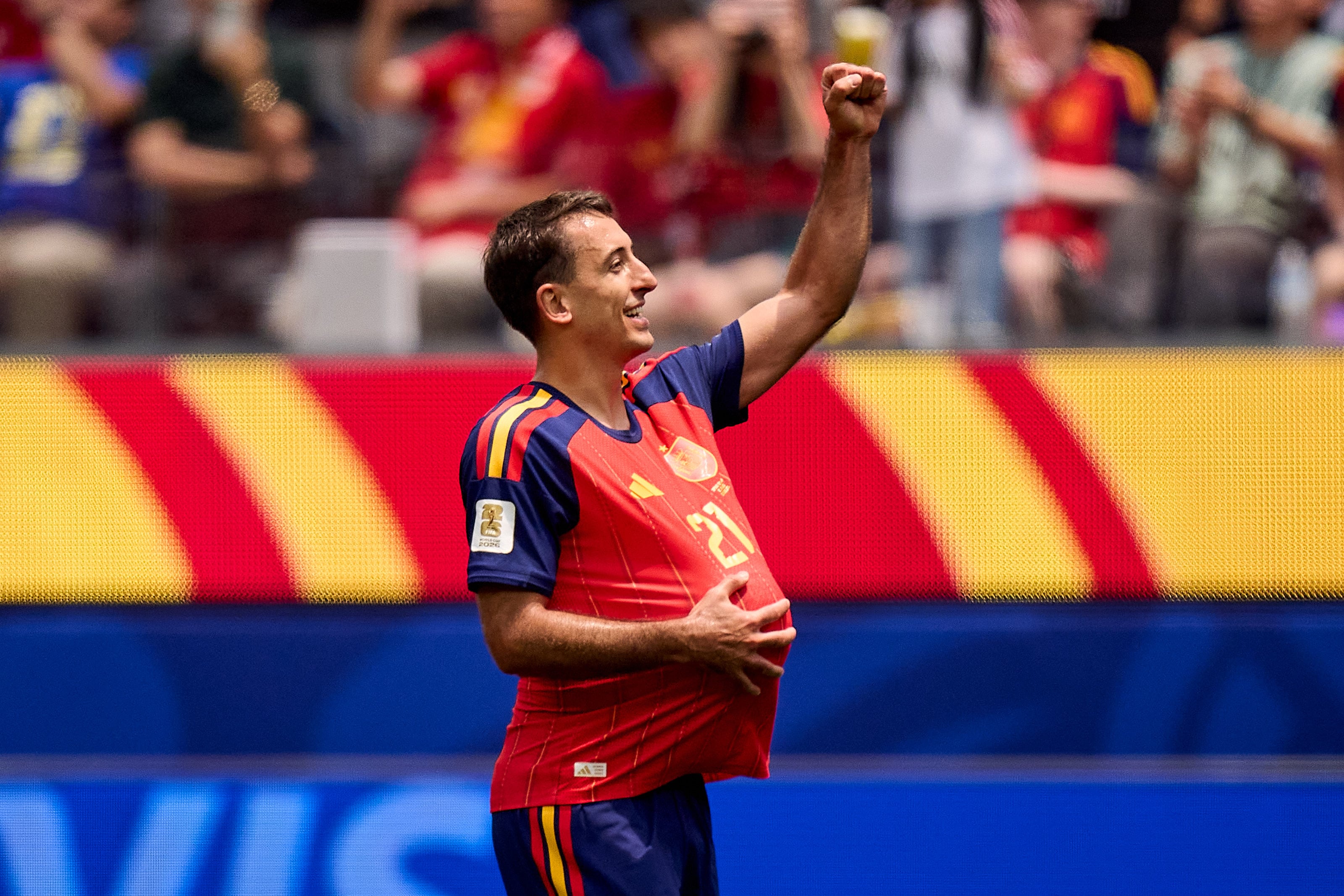 Mikel Oyarzabal festejó así su gol en el partido entre España y Austria en el Mundial 2026.