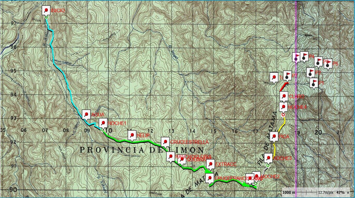 Unos 88 kilómetros de selva fueron atravesados por los montañistas en medio de condiciones climáticas muy adversas. Imagen: Cortesía J. Campos.