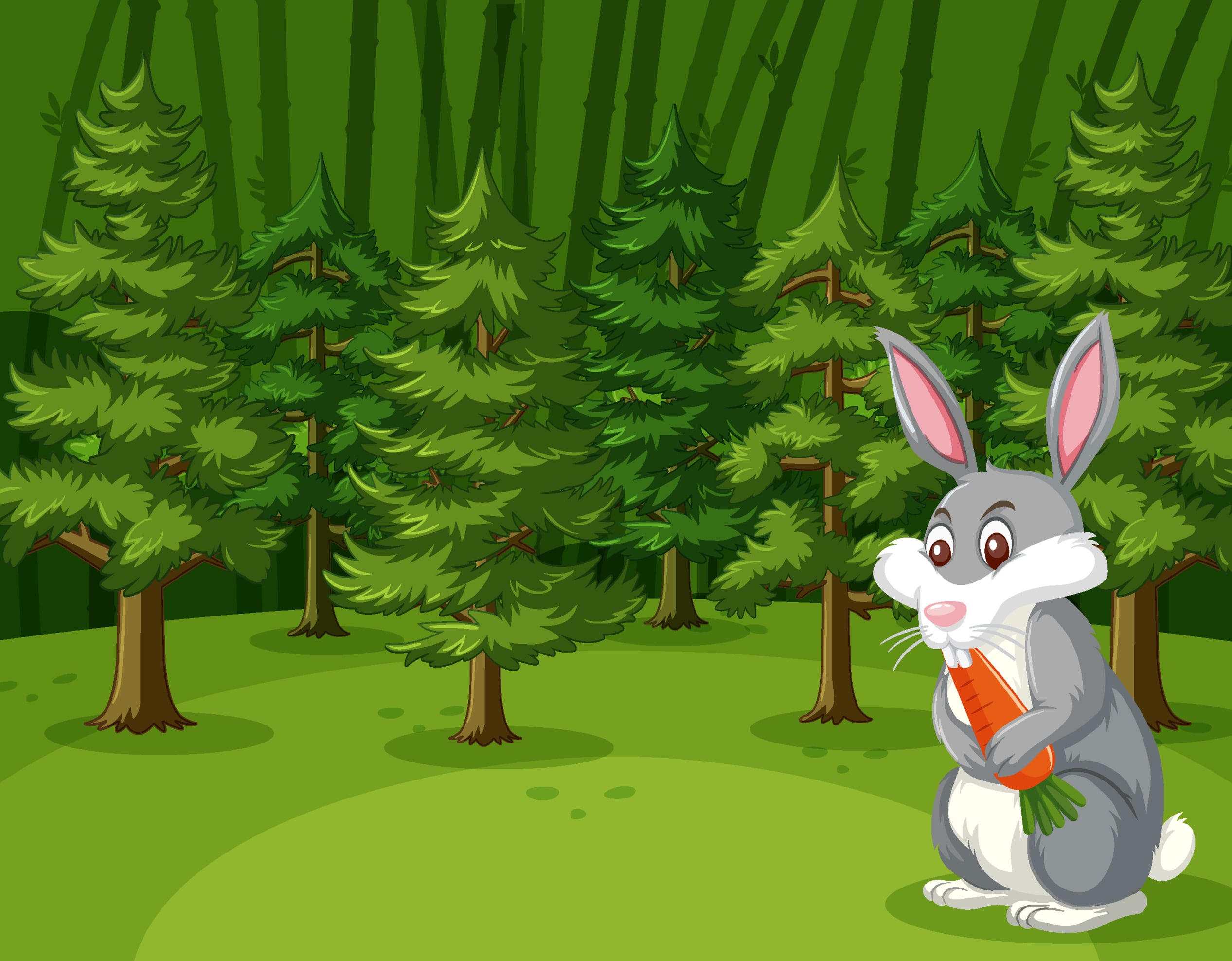 Conejo en el bosque con una zanahoria