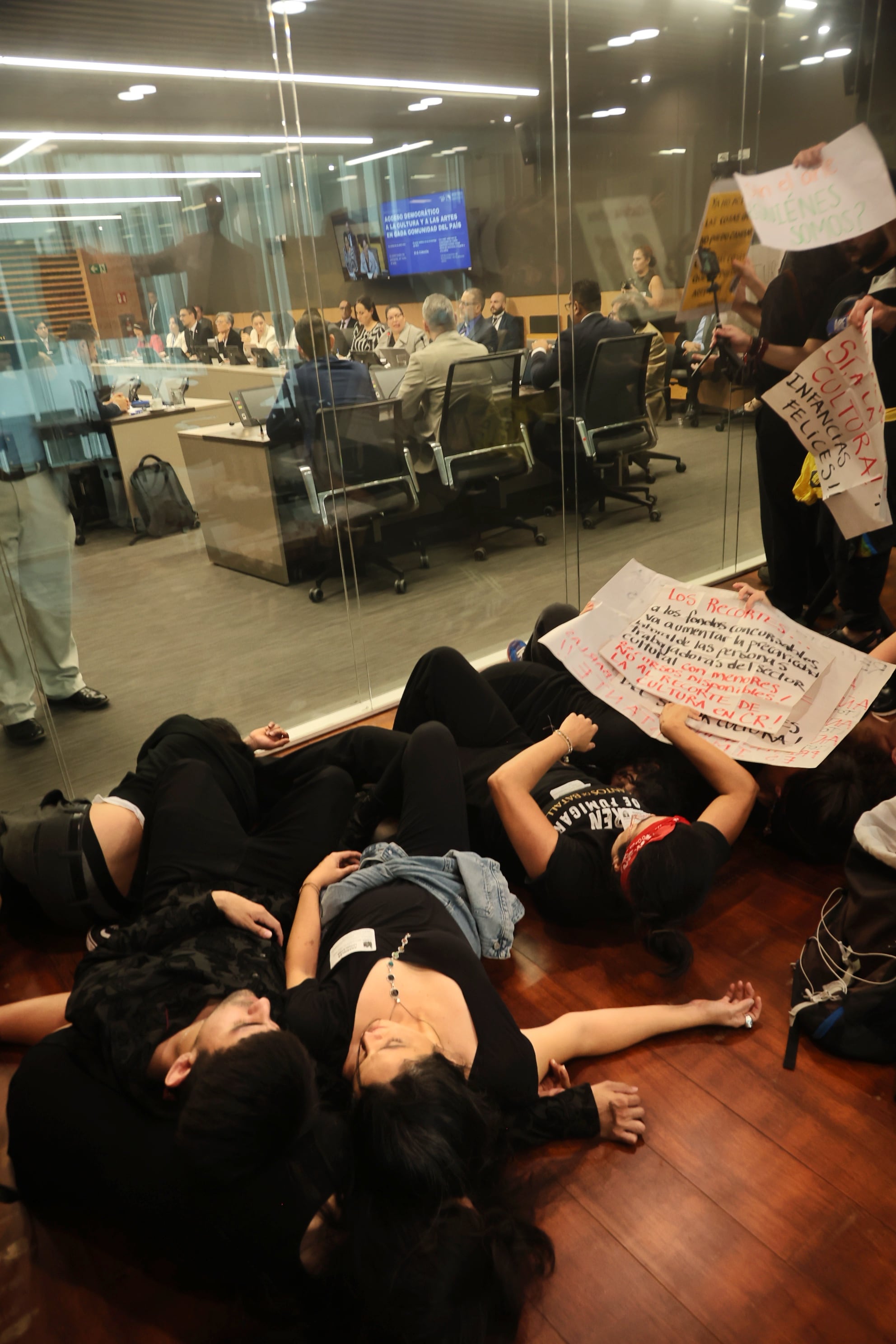 Plantón realizado frente a la asamblea legislativa en contra del recorte a la cultura/ en la imagen Jorge Rodríguez Ministro de Cultura