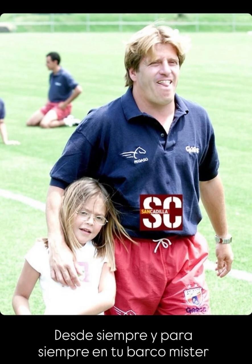 Fotografía publicada por Mishelle Herrera en su cuenta de Instagram, junto a su padre, Miguel 'Piojo' Herrera, en su época de futbolista.
