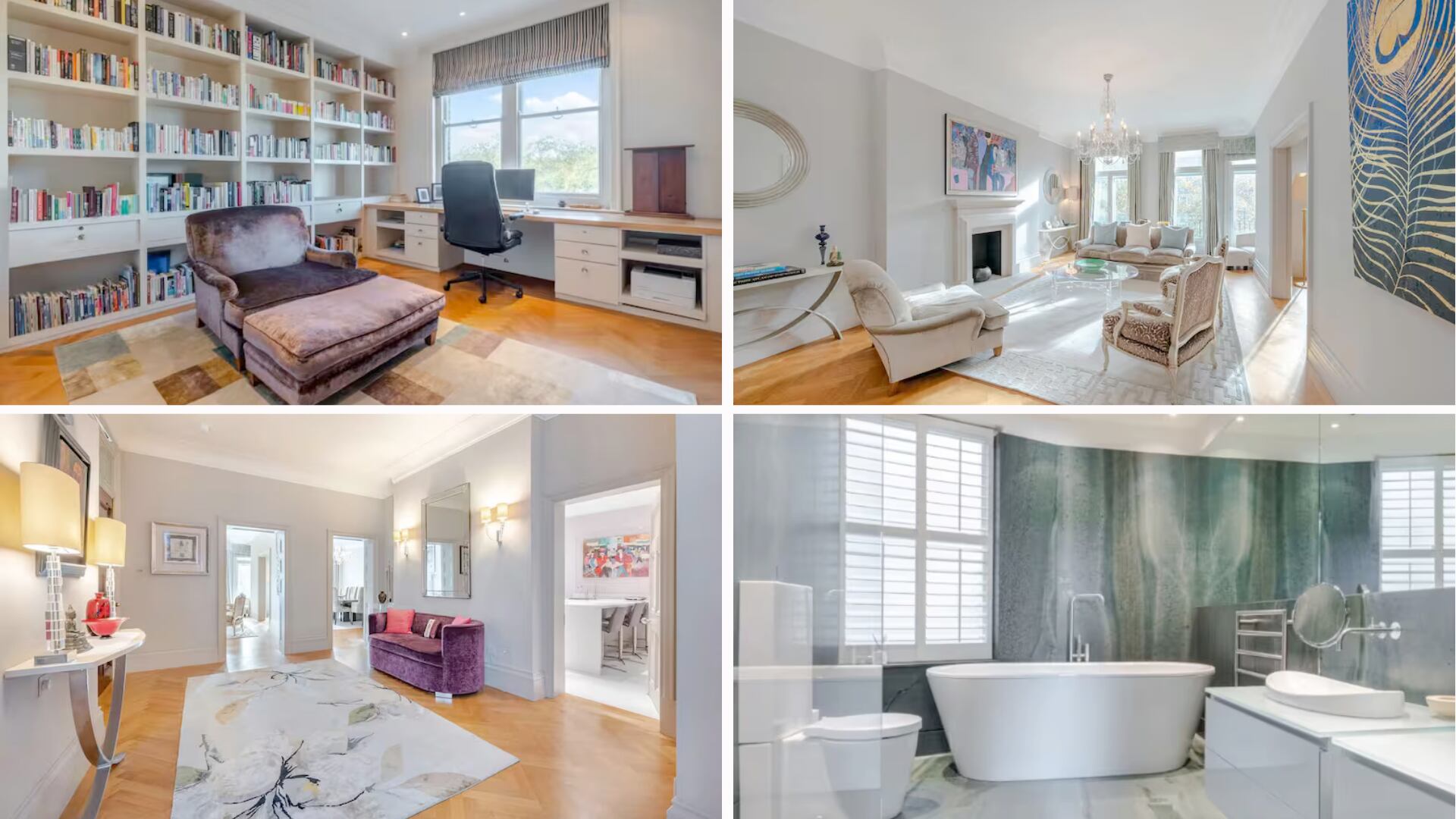 Vista del apartamento en Londres donde vivió Mick Jagger entre 1966 y 1968. El inmueble conserva detalles clásicos y modernos, e incluye espacios como una sala de cine, terraza privada y el icónico "salón hippie" donde se celebraron fiestas legendarias.