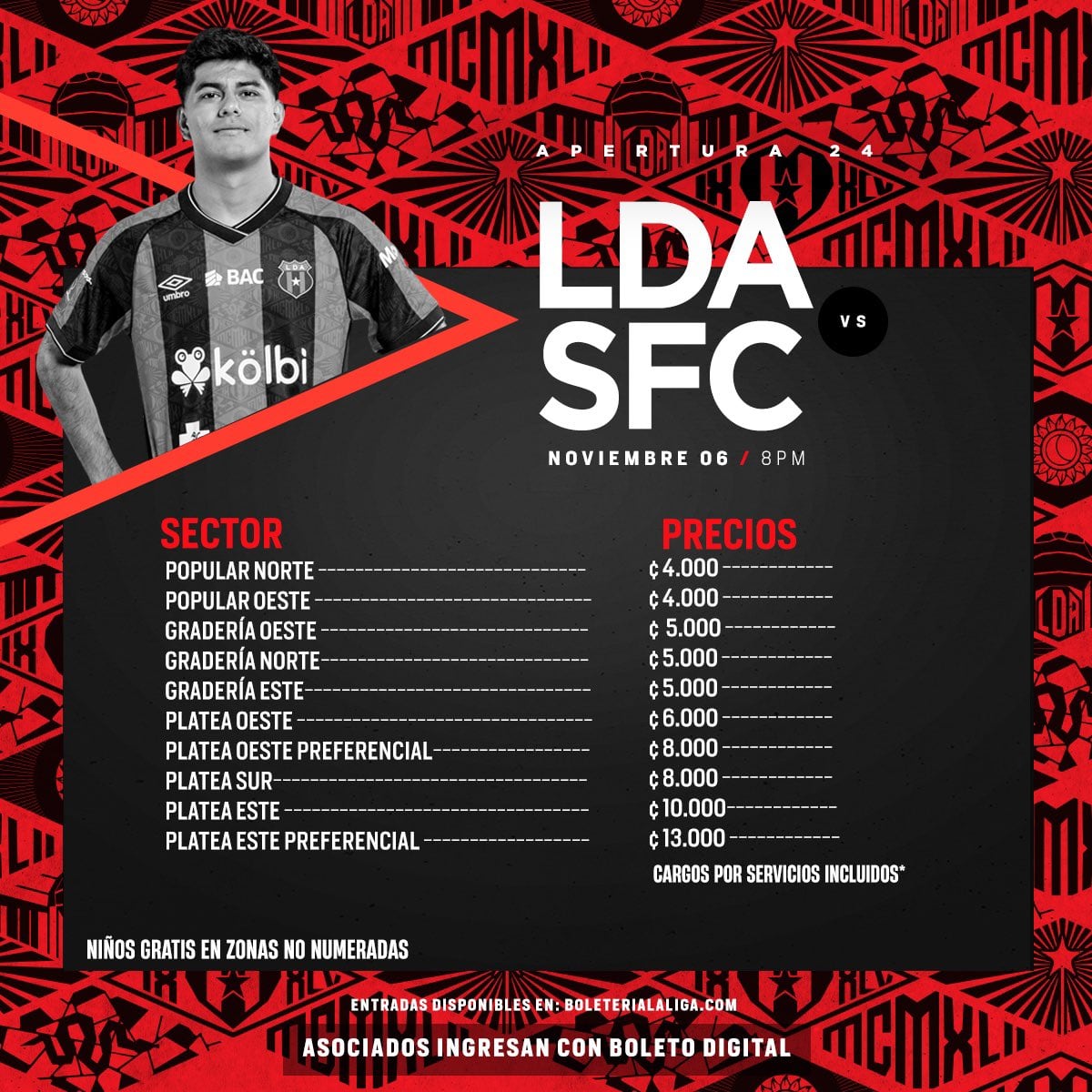 Estos son los precios para el partido entre Liga Deportiva Alajuelense y Sporting.