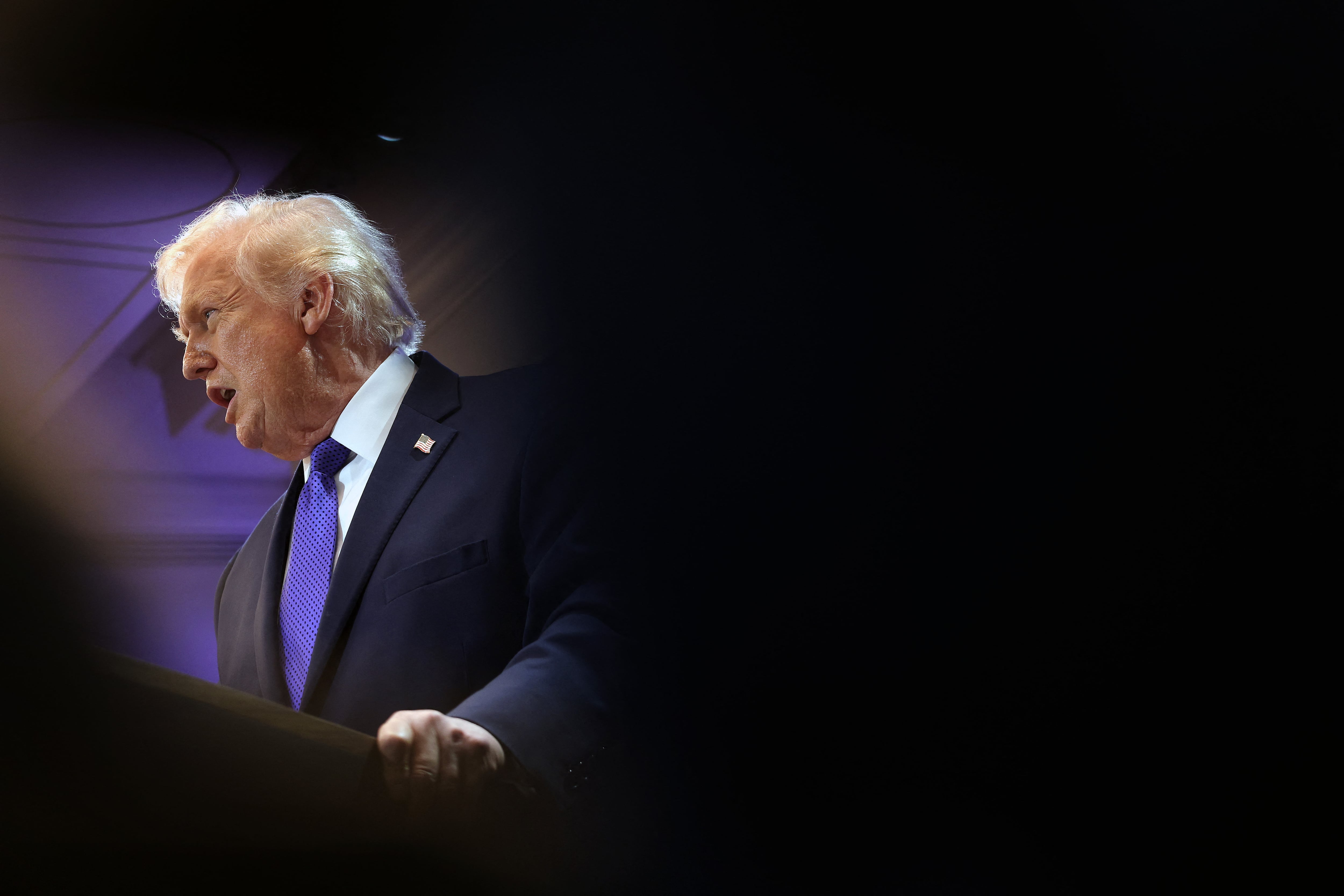 20 de febrero de 2026. Donald Trump en conferencia de prensa tras el histórico fallo de la Corte Suprema de Estados Unidos en contra de sus aranceles 'recíprocos' impuestos a 160 países en abril de 2025.