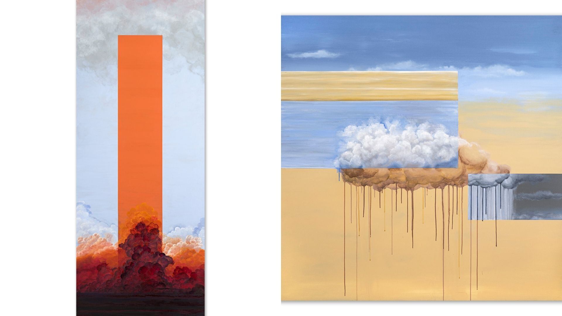 Dos obras artísticas de Marcia Madrigal realizadas en 2026: 'El amor insiste' y 'Percepciones'.