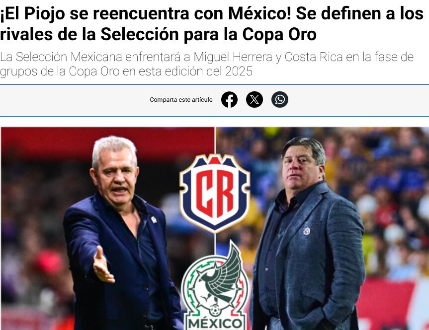 Copa Oro
Miguel Piojo Herrera
Javier Vasco Aguirre
Portada digital del Diario Esto
10 de abril del 2025
Portada digital del Diario Esto