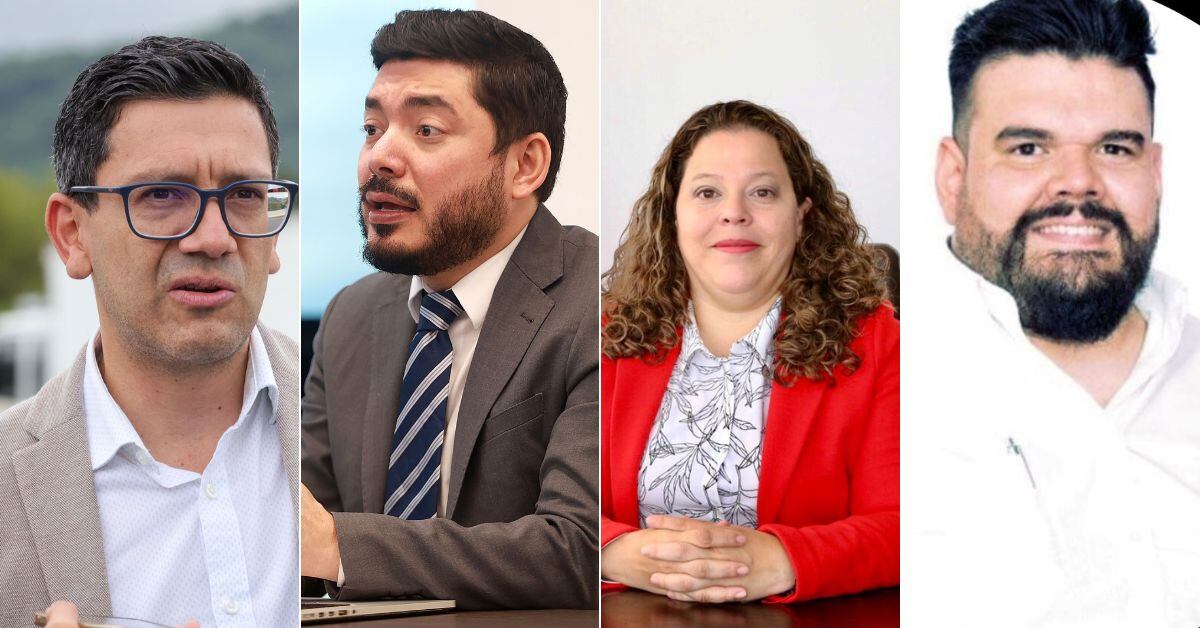 De izquierda a derecha, se integran al gabinete Efraím Zeledón (MOPT), José Leonardo Sánchez (MEP), Paula Rojas (MEIC) y Juan Ignacio Rodríguez (Inder)