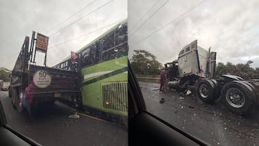 Aparatoso choque entre bus, tráiler y camión de oxígeno en el Zurquí deja varios heridos