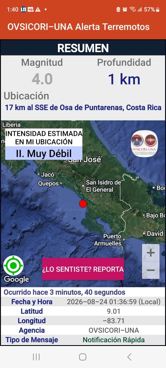 imagen del reporte del sismo
