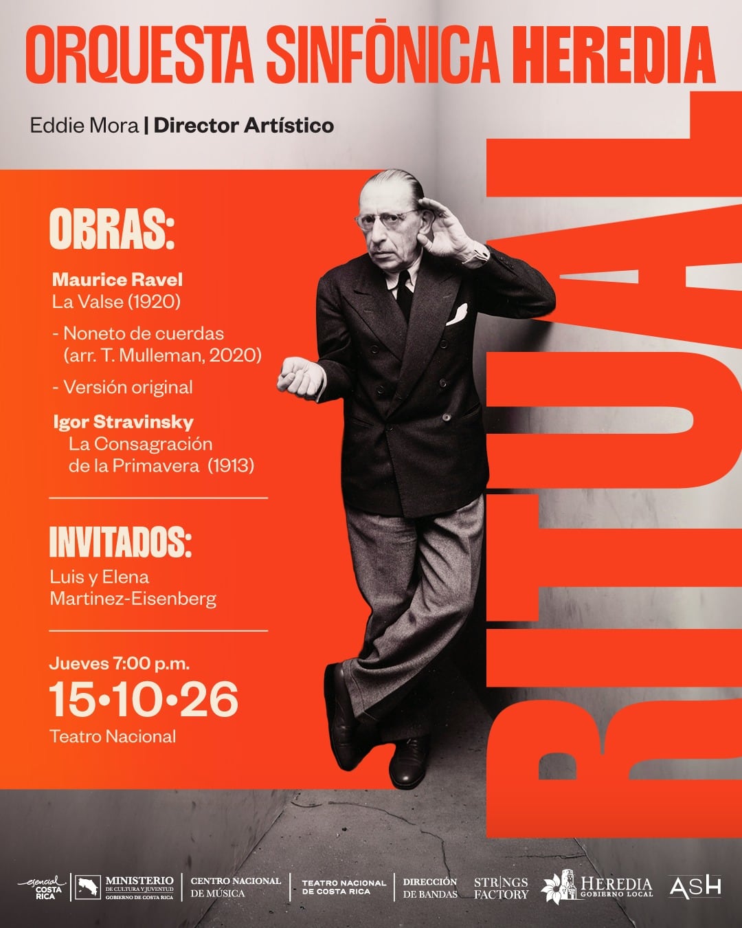 Por un lado, la exuberancia y potencia de Ígor Stravinsky, en contraparte, el delicado vaivén de Maurice Ravel, la Orquesta Sinfónica de Heredia lo espera en el Teatro Nacional