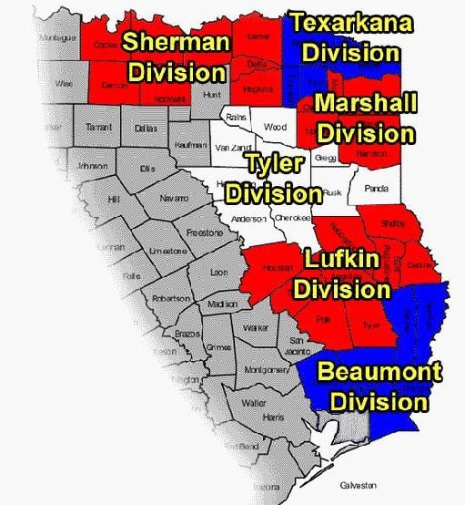 Mapa oficial del Distrito Este de Texas.