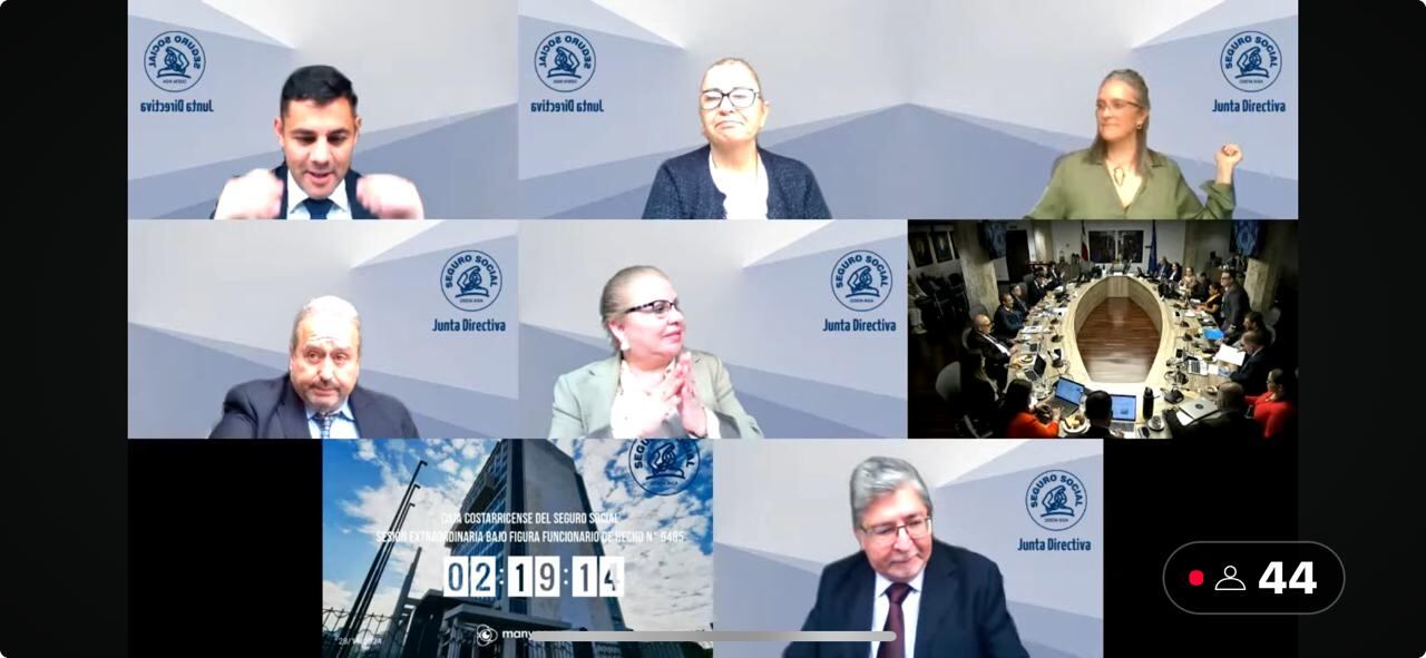 Junta Directiva de CCSS en sesión ordinaria bajo la figura de funcionario de hecho, en la que se conocen solo temas urgentes por falta de cuórum.