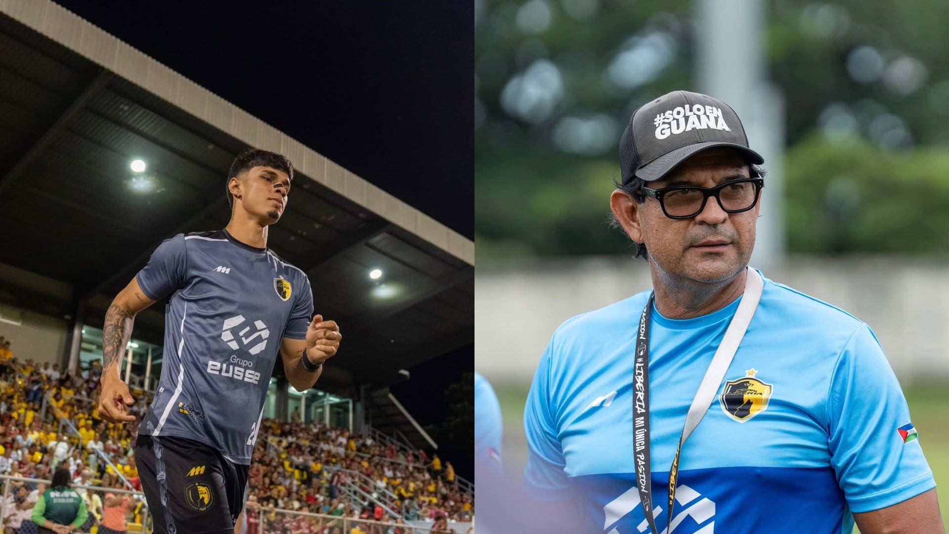Fernando Lesme, delantero del Municipal Liberia sancionado y José Saturnino Cardozo, técnico del equipo.
