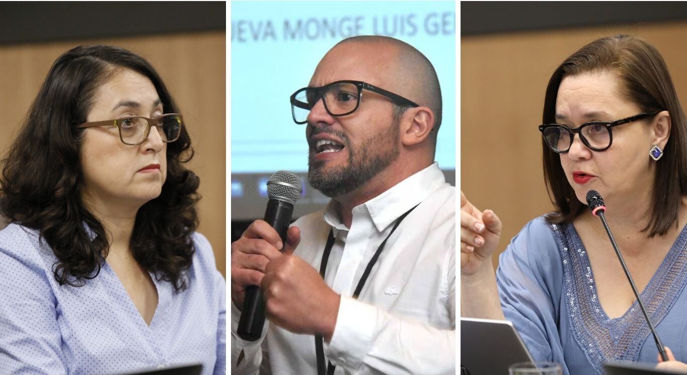 En la imagen, de izquierda a derecha, la diputada del PPSD, Luz Mary Alpízar; el presidente del PLN, Miguel Guillén, y la congresista del PUSC, Vanessa Castro.