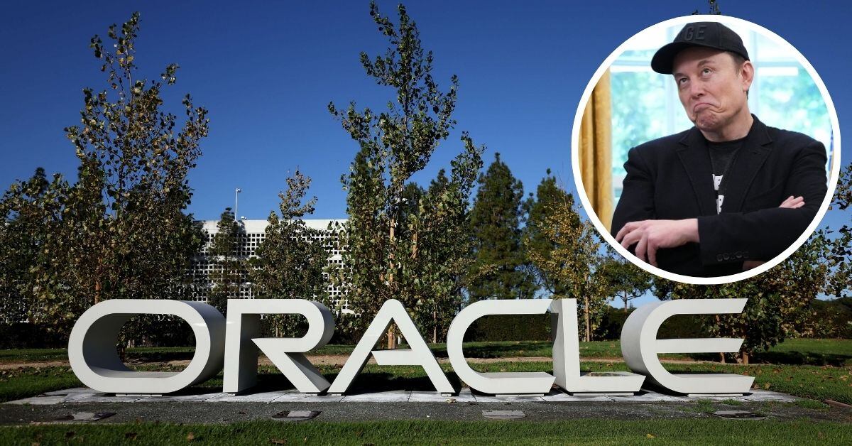 En la imagen el logo de Oracle y Elon Musk.