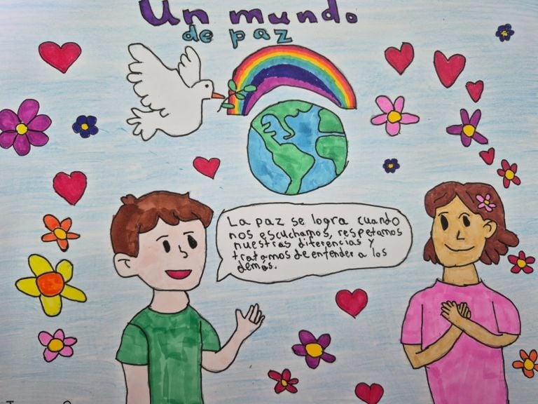 Dibujo hecho por Isaac Ramirez, titulado 'Un mundo de paz'