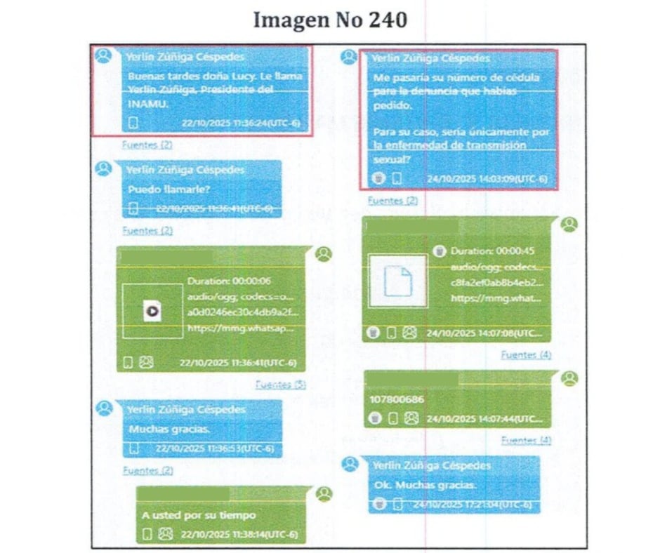 Mensaje de la presidenta del Inamu, Yerlin Zúñiga, a una de las denunciantes del director del OIJ, Randall Zúñiga.