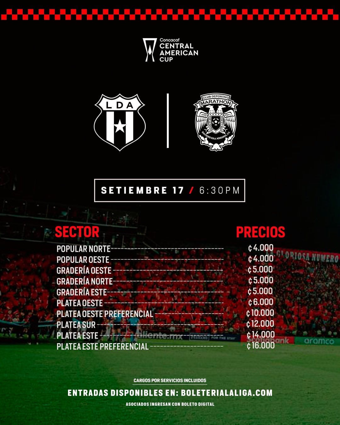 Estos son los precios de las entradas para el partido del 17 de setiembre entre Alajuelense y Marathón.