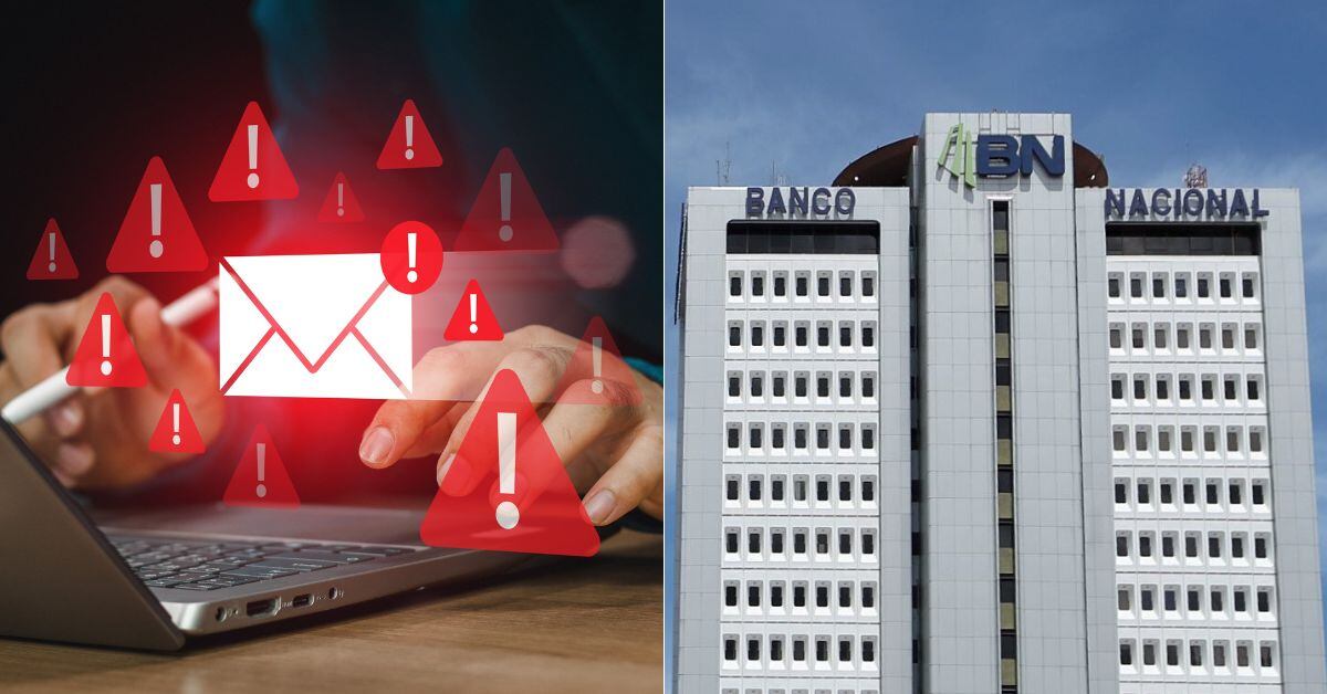 En la imagen, la fachada del banco nacional y una foto de stock de un fraude.